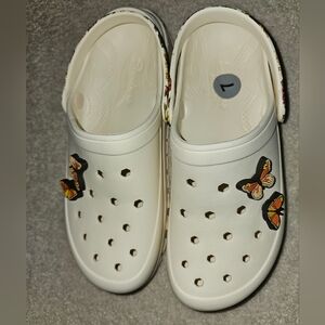 Skechers Archfit White Clogs with Butterfly Accents